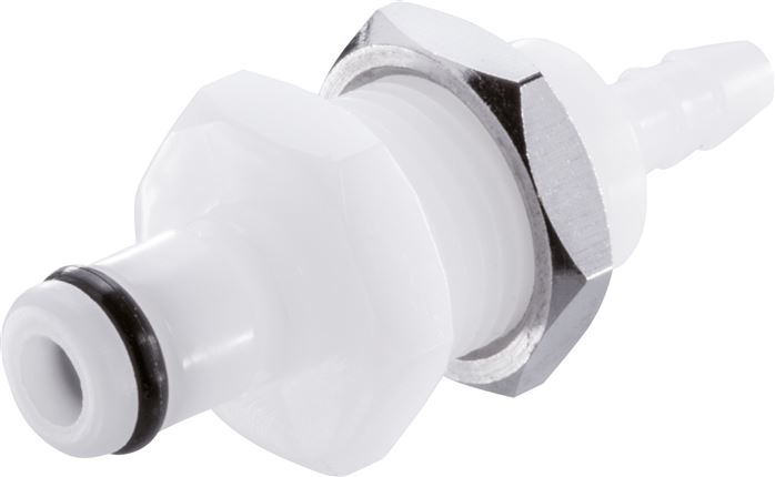 Exemplary representation: Coupling plug with grommet & bulkhead thread, POM